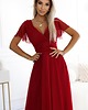 sukienki maxi damskie 562-2 NASTIA Długa sukienka z dekoltem i krótkim rękawkiem - bordowa 2
