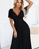 sukienki maxi damskie 635-2 MELANIA błyszcząca suknia z dekoltem i krótkim rękawkiem - czarna 1