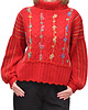 swetry damskie  Czerwony sweter z golfem i haftami, rozmiar L/XL 1