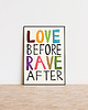 plakaty Plakat typograficzny LOVE BEFORE RAVE AFTER grafika techno miłość walentynki 4