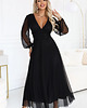 sukienki maxi damskie 684-4 NERISSA elegancka tiulowa sukienka maxi z kopertowym dekoltem - czarna 5