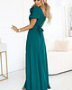 sukienki maxi damskie 653-1 Elegancka długa sukienka z różą, paskiem - zielona 2