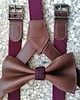 paski męskie Szelki i mucha ze skóry naturalnej z burgundowo-śliwkową gumą 6