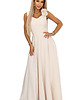 sukienki maxi damskie 643-3 Elegancka wieczorowa suknia maxi z rozcięciem i różami - beżowa 8