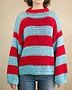 swetry damskie Całoroczny sweter oversize w paski czerwień błękit - bawełna organiczna 2