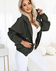 bluza z kapturem damska 691-4 Rozpinana bluza damska z kapturem i ozdobnym zamkiem - khaki 1