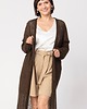 kardigany damskie Długi kardigan wełniany z paskiem - Czekoladowy 1