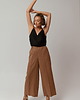 spodnie materiałowe damskie Lniane spodnie dzwony, COCOA BROWN 2