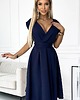 sukienki midi damskie 348-6 SCARLETT - rozkloszowana sukienka z kopertowym dekoltem - GRANATOWA 3