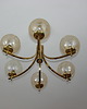 lampy wiszące Żyrandol vintage lata 70. Mosiądz, aluminium i szkło 6x E14 2