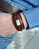 biżuteria męska BRANSOLETKA SKÓRZANA POTRÓJNA ALLIGATO SATIN STEEL brown 1