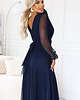 sukienki maxi damskie 684-3 NERISSA elegancka tiulowa sukienka maxi z kopertowym dekoltem - granatowa 8