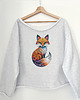 bluza bez kaptura damska Lis dotwork  Szara bluza cięta Bez ściągaczy 1