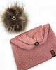 czapki damskie Różowa czapka merino z odczepianym pomponem 8