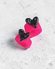 pierścionek z żywicy Pierścień z żywicy : szeroki : HEART : neon pink & black 2