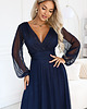 sukienki maxi damskie 684-3 NERISSA elegancka tiulowa sukienka maxi z kopertowym dekoltem - granatowa 1