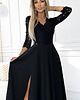 sukienki maxi damskie 309-11 AMBER koronkowa, długa suknia z dekoltem i rozcięciem na nogę - czarna 2