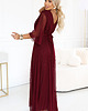 sukienki maxi damskie 654-6 Długa połyskująca sukienka plus size z dekoltem - bordowa 2