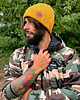 czapki damskie Męska bawełniana czapka beanie logo ekoskórka Miodowa musztarda 3