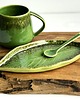 kubki Zielony kubek ceramiczny  z talerzykiem  LIŚĆ 3