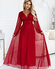 sukienki maxi damskie 684-1 NERISSA elegancka tiulowa sukienka maxi z kopertowym dekoltem - bordo 5