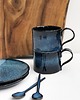 filiżanki Filiżanka ceramiczna ze spodkiem granatowa ręcznie robiona 1