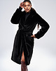 płaszcze damskie Czarny Długi Płaszcz Futrzany z Paskiem 1