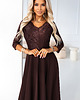 sukienki maxi damskie 309-14 AMBER elegancka długa koronkowa suknia z dekoltem - czekolada 1
