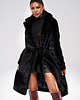 płaszcze damskie Czarny Długi Płaszcz Futrzany z Paskiem 4
