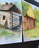 grafiki i ilustracje Chata Drewniana A3 Akwarela Metaliczna Bielona Słońcem Wieś 6