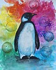 grafiki i ilustracje Biało-Czarna Tęcza Obraz Akwarela Pingwin Przewodnik Duchowy Czakry 21x30 2