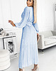 sukienki maxi damskie 414-10 KLARA plisowana sukienka z paskiem i dekoltem - BŁĘKITNA 2