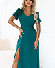 sukienki maxi damskie 653-1 Elegancka długa sukienka z różą, paskiem - zielona 4