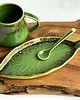 kubki Zielony kubek ceramiczny z talerzykiem LIŚĆ 1