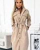 płaszcze damskie 493-1 CIEPŁY PŁASZCZ z kieszeniami, guzikami i wiązaniem w pasie - beżowy 2