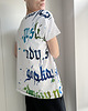 t-shirt damskie Kaligrafia niebieska fullprint Biały Oversize 2