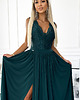 sukienki maxi damskie 211-6 LEA długa suknia z koronkowym dekoltem - ZIELEŃ BUTELKOWA 3