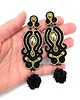 kolczyki soutache Bella eleganckie wieczorowe złoto czarne kolczyki sutasz z kwiatkiem 1