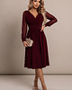 sukienki midi damskie 657-3 Elegancka sukienka midi z dekoltem i tiulowymi rękawami - bordo 7