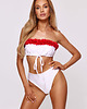 stroje kąpielowe i kostiumy kąpielowe damskie Komplet bikini biały top z kwiatami 3D Laura Flower 3