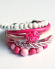 bransoletki drewniane Bransoletka - Różowa róża - rzemienie, drewniane koraliki 2
