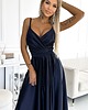 sukienki maxi damskie 512-2 JULIET elegancka długa satynowa suknia z dekoltem - granatowa 1