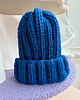 czapki damskie Gruba wełniana czapka beanie 100% wełna handmade kobalt niebieska 2
