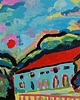obrazy Kolorowy obraz  do salonu pejzaż wioska ekspresjonizm 3