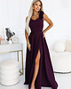 sukienki maxi damskie 643-11 Elegancka wieczorowa suknia maxi z rozcięciem i różami - śliwka 6