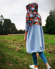 bluza z kapturem damska TWARZE długa bluza oversize z łączonych tkanin 2