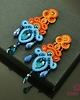kolczyki soutache Pomarańczowo niebieskie kandelabrowe kolczyki sutasz 3