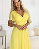 sukienki maxi damskie 562-8 NASTIA Długa sukienka z dekoltem i krótkim rękawkiem - żółta 1