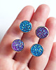 kolczyki z żywicy Kolekcja Starlight - kolczyki druzy niebieskie i fiolet - stal 3
