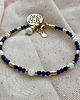 bransoletki z kamieni naturalnych Bransoletka z lapis lazuli , granatowa bransoleta z perłą i rozetą 5